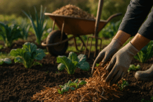 Bois Raméal Fragmenté (BRF) en paillage au potager en permaculture