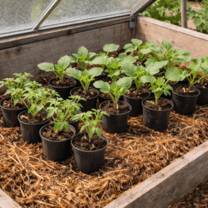 Couche chaude servant de pépinière pour des plants de légumes-fruits