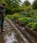 Drainer un jardin humide avec allée boueuse, rigole drainante et planches surélevées