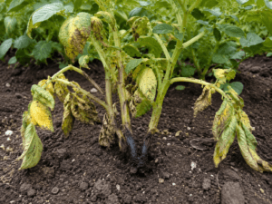 Plant de pommes de terre atteint par la jambe noire